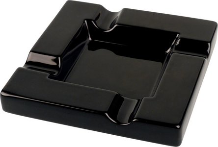 Cigar ashtray ceramic black shiny 4 rests